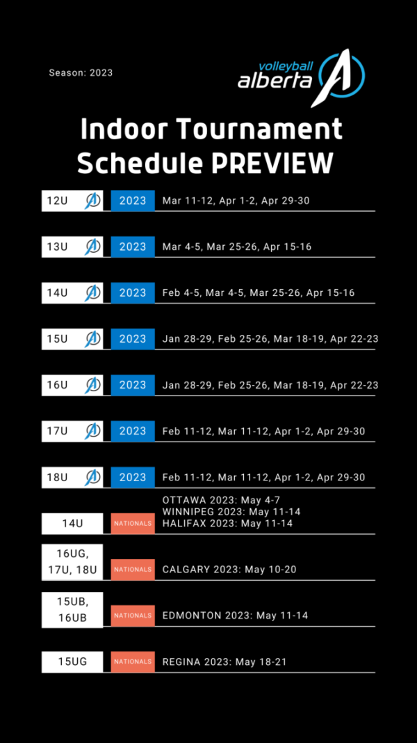 Planning for 2023? Indoor Tournament Schedule preview Volleyball Alberta